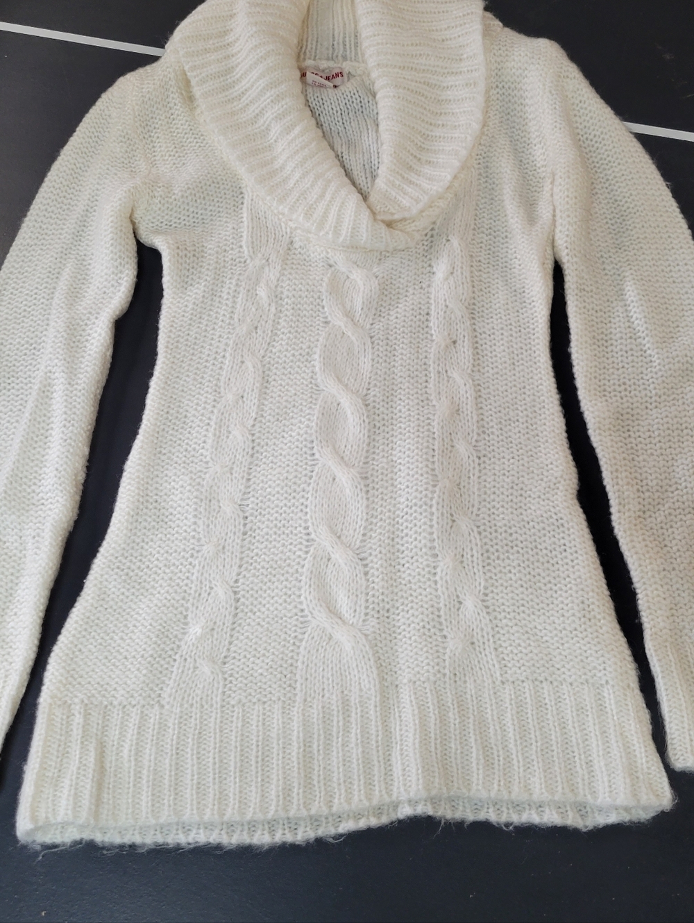 Guess Cream Cable Knit Cowl Neck Sweater